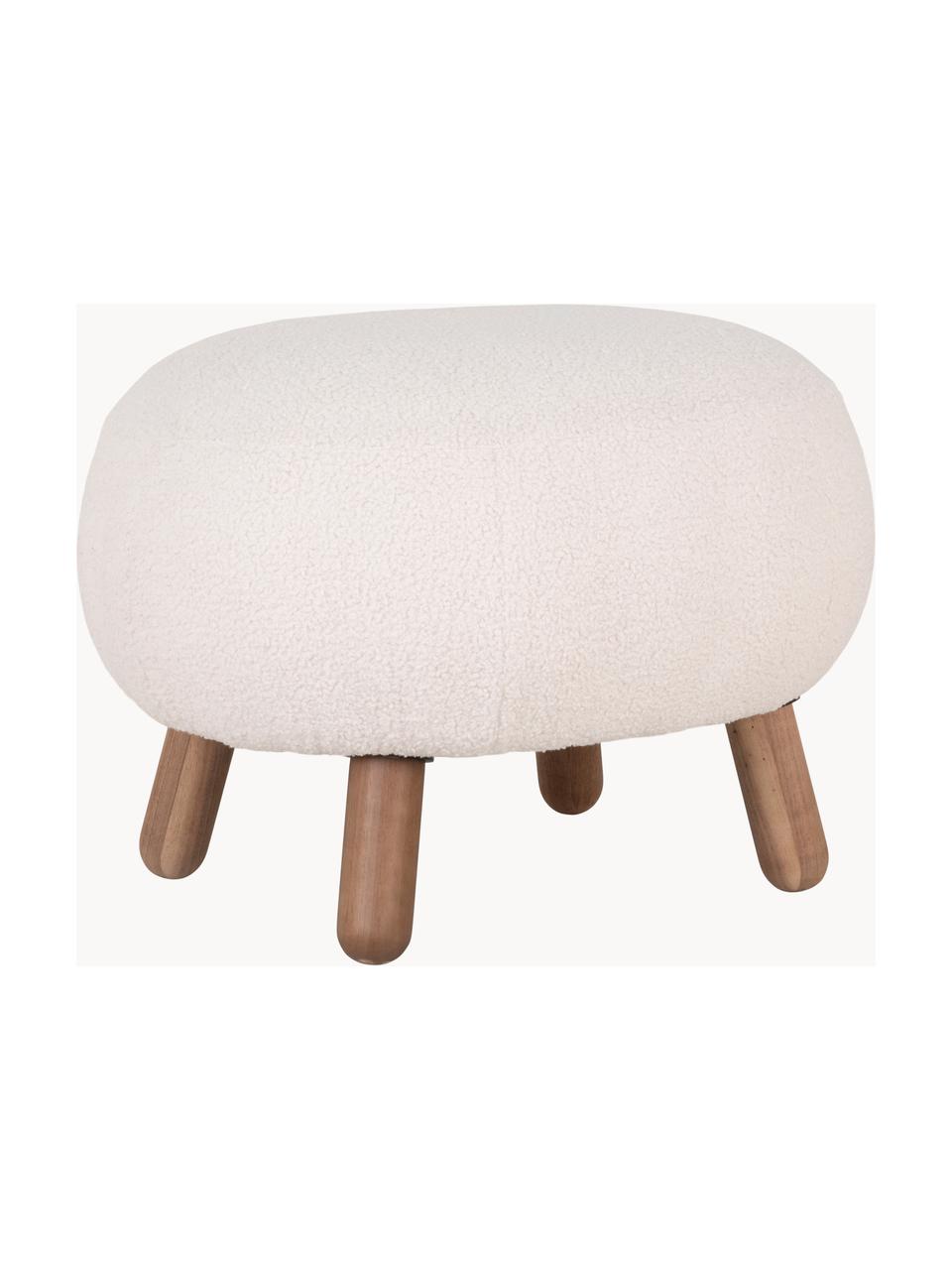 Teddy-Sofa-Hocker Savona, Bezug: Teddy (100 % Polyester) D, Beine: Kiefernholz, geölt, Teddy Off White, Kiefernholz, B 60 x H 37 cm