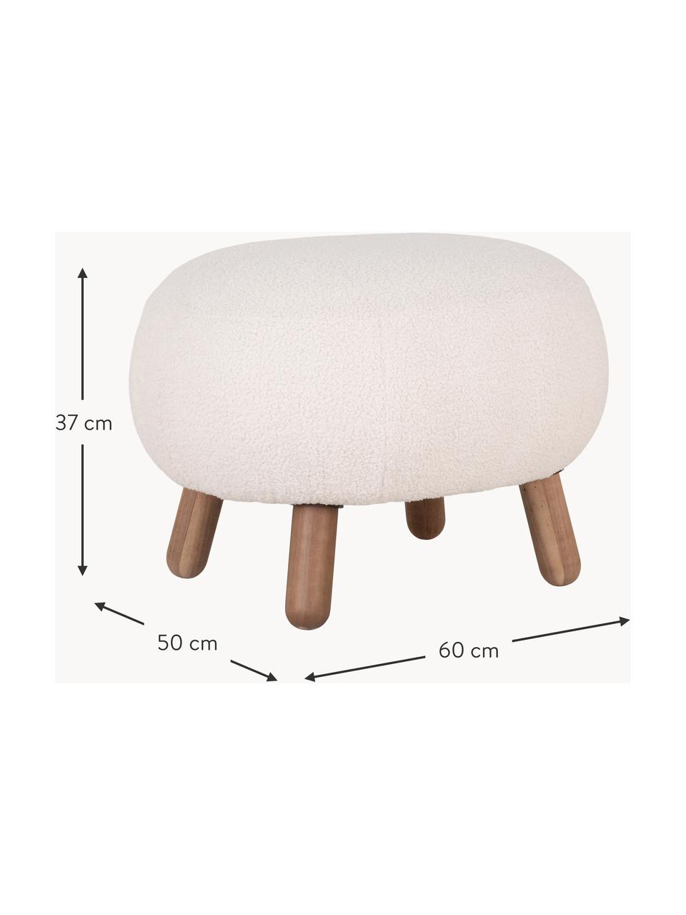 Pouf in teddy Savona, Rivestimento: teddy (100% poliestere) I, Gambe: legno di pino oliato, Tessuto teddy bianco latte, legno di pino, Larg. 60 x Alt. 37 cm