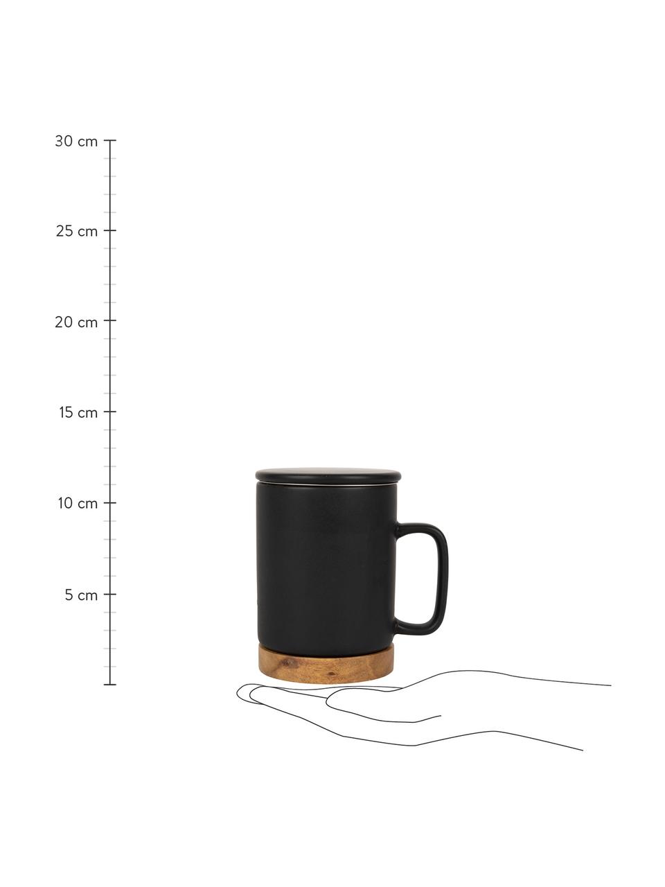 Tasse avec couvercle et passoire Nordika, base en bois d'acacia, Noir, bois d'acacia, Ø 9 x haut. 12 cm, 370 ml