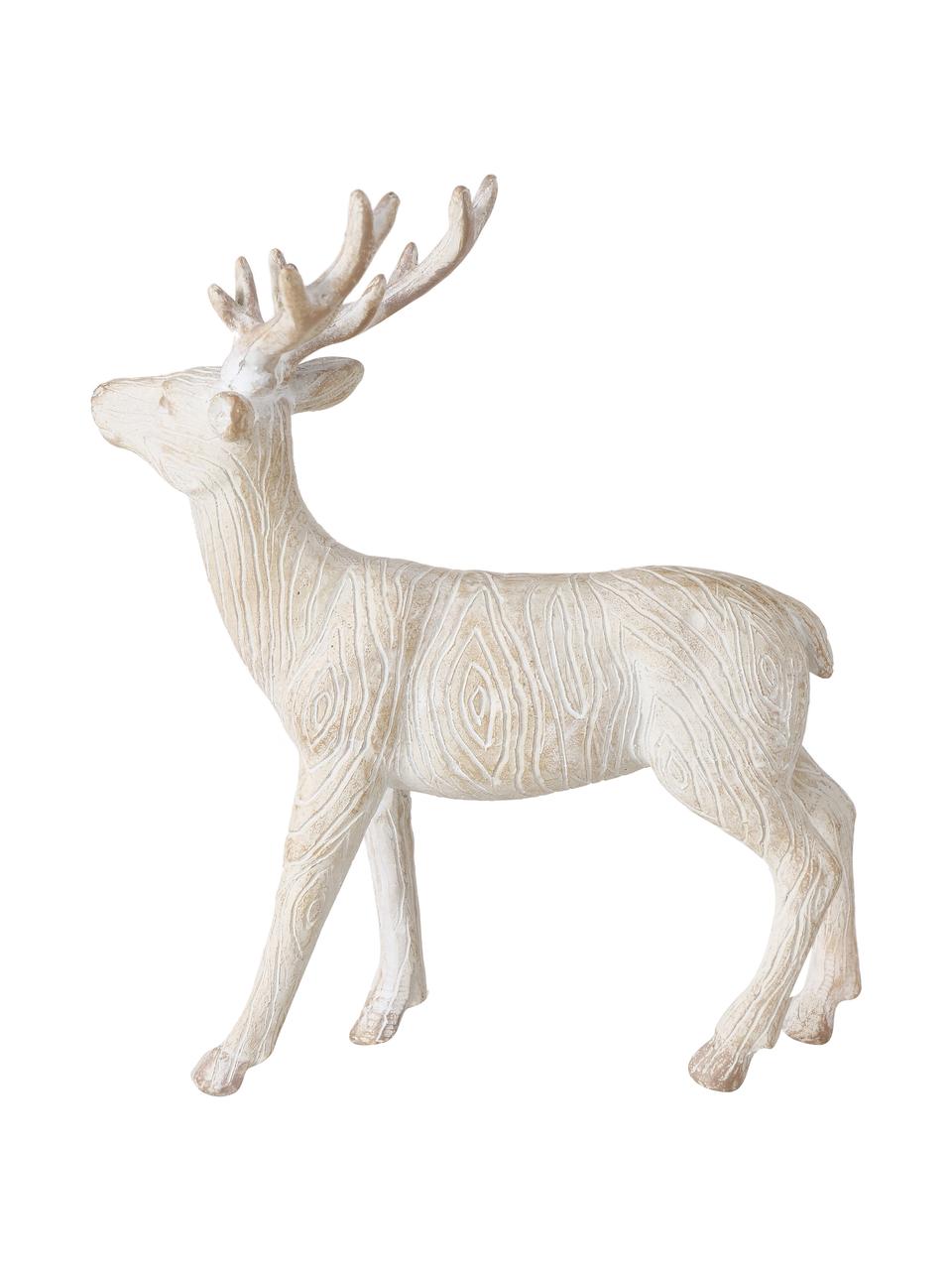 Cerfs décoratifs faits main Karimo, lot de 2 élém., Résine synthétique, Beige, blanc, larg. 14 x haut. 16 cm