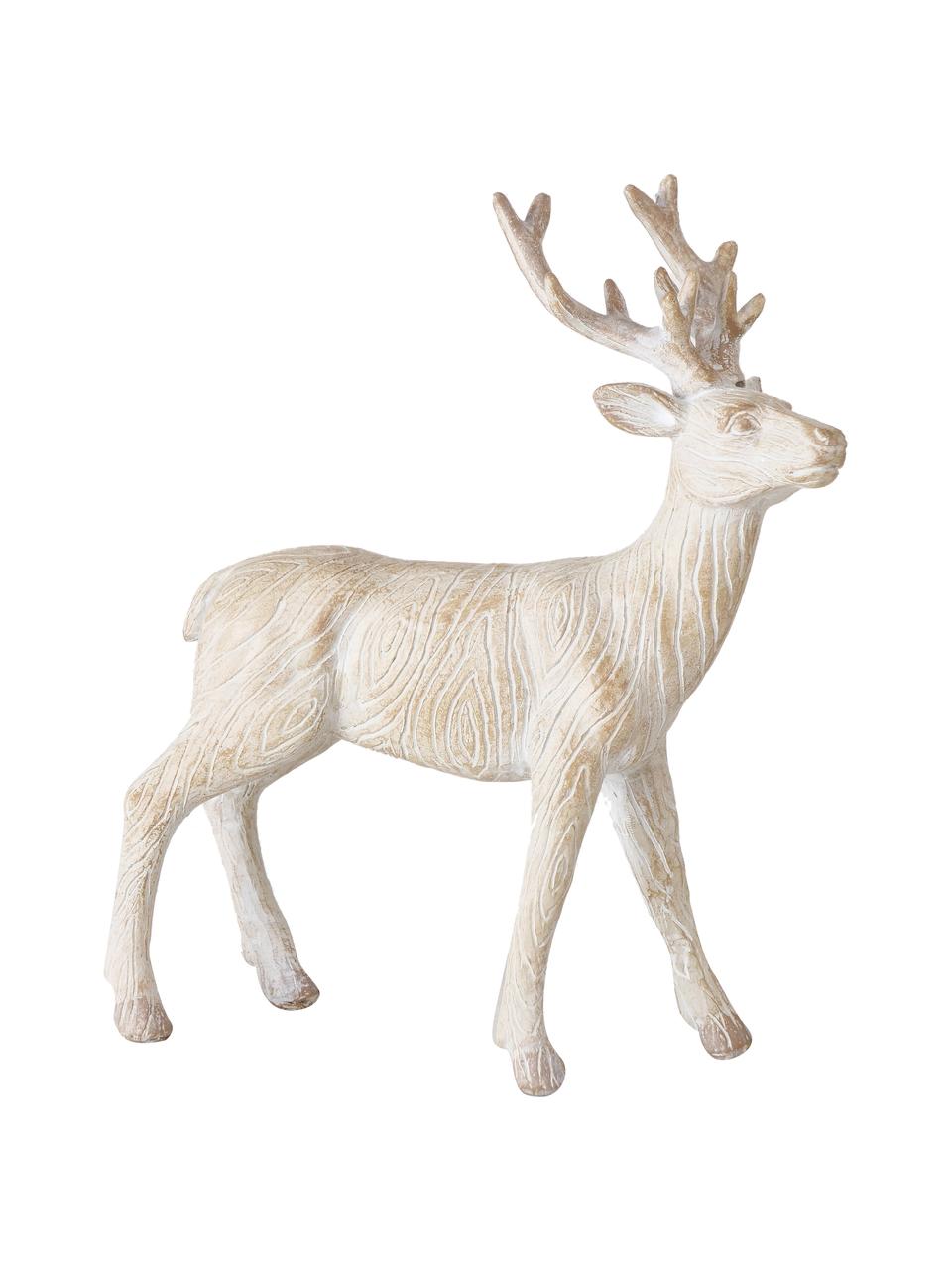 Cerfs décoratifs faits main Karimo, lot de 2 élém., Résine synthétique, Beige, blanc, larg. 14 x haut. 16 cm