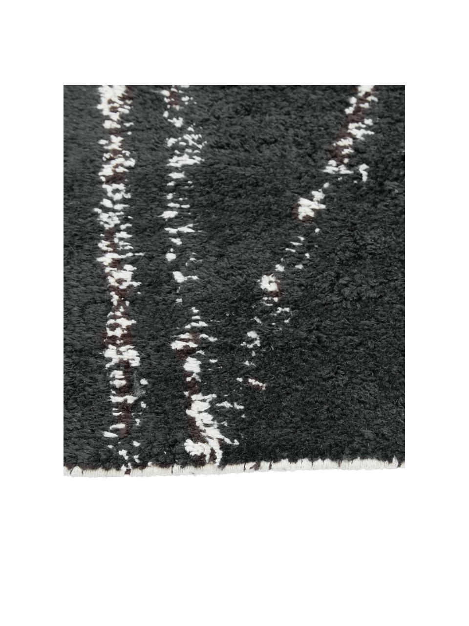 Handgetuft katoenen vloerkleed Asisa met zigzaggend patroon en franjes, Antraciet, B 200 x L 300 cm (maat L)