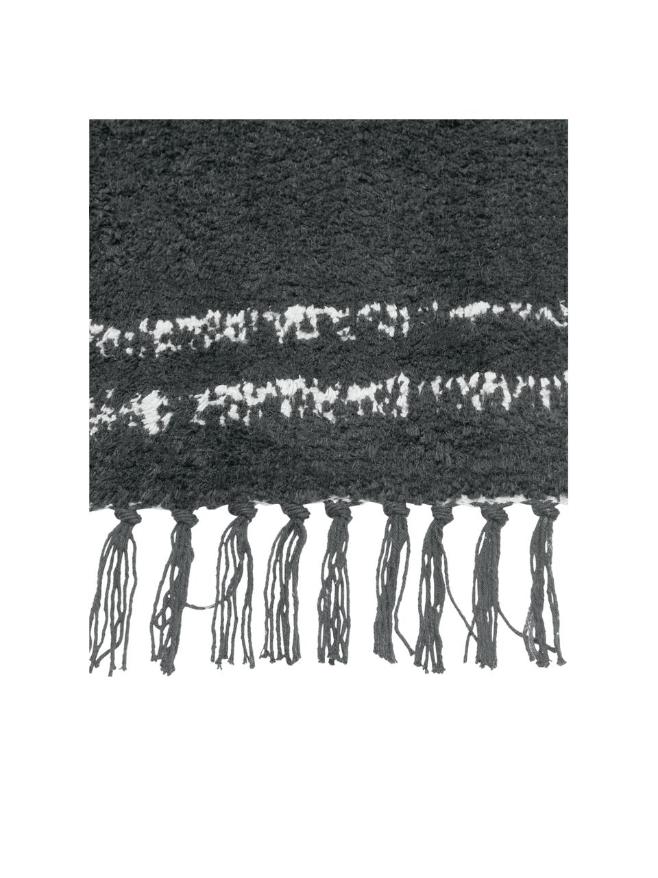 Handgetufteter Baumwollteppich Asisa mit Zickzack-Muster und Fransen, Anthrazit, B 200 x L 300 cm (Größe L)