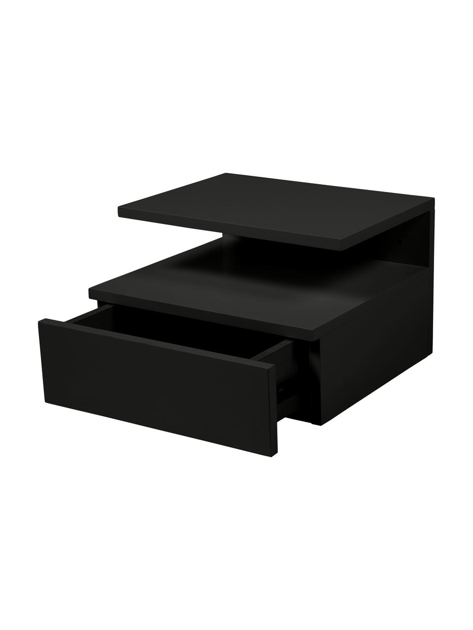 Nástěnný noční stolek se zásuvkou Ashlan, Lakovaná MDF deska (dřevovláknitá deska střední hustoty), Dřevo, černě lakované, Š 35 cm, V 23 cm