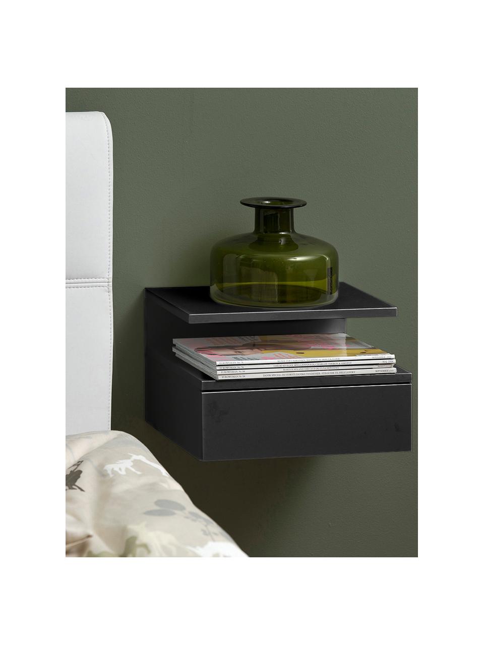 Mesita de noche de pared Ashlan, Tablero de fibras de densidad media (MDF) pintado, Madera pintada en negro, An 35 x Al 23 cm