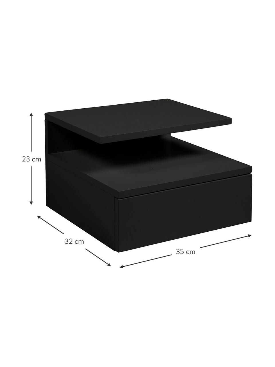 Nástěnný noční stolek Ashlan, Lakovaná MDF deska (dřevovláknitá deska střední hustoty), Černá, Š 35 cm, V 23 cm