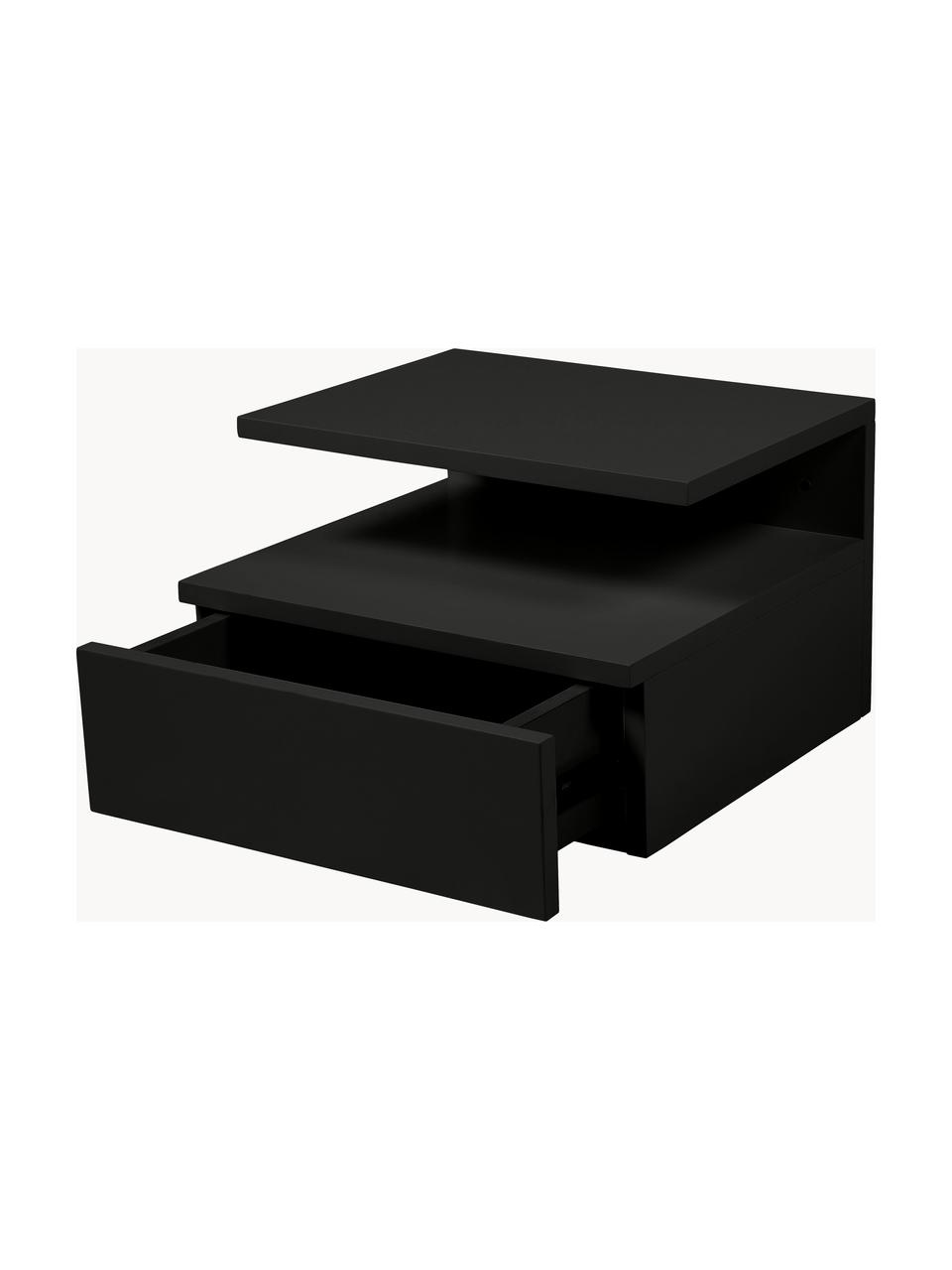 Nástenný nočný stolík Ashlan, Lakovaná MDF-doska strednej hustoty, Čierna, Š 35 x V 23 cm