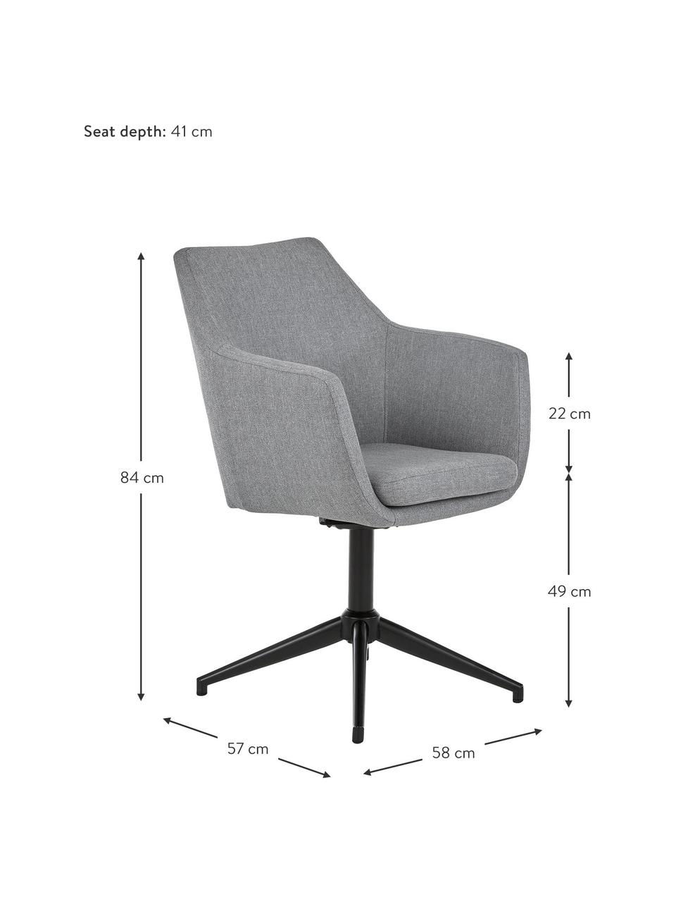 Čalouněná otočná židle s područkami Nora, Světle šedá, černá, Š 58 cm, H 57 cm