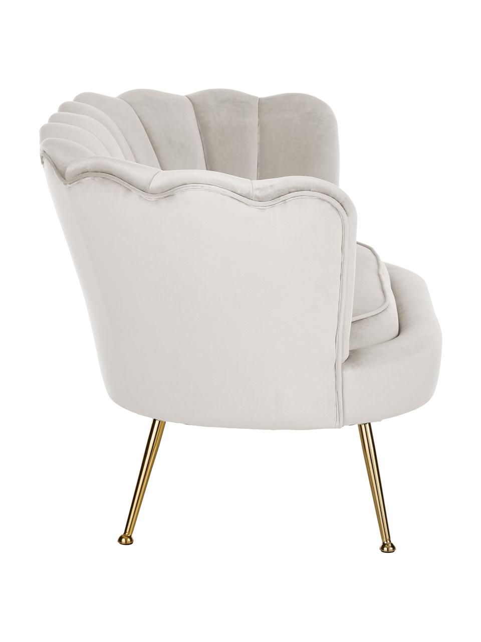 Fluwelen bank Oyster (2-zits) in beige met metalen poten, Bekleding: fluweel (polyester), Frame: massief populierenhout, m, Poten: gegalvaniseerd metaal, Fluweel crèmewit, B 131 x D 78 cm