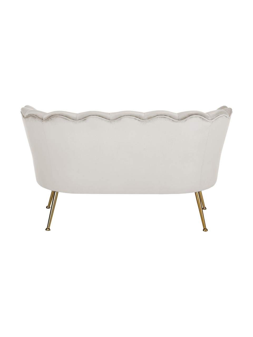 Divano vintage 2 posti in velluto bianco crema con piedini in metallo Oyster, Rivestimento: velluto (poliestere) 30.0, Struttura: legno massello di pioppo , Velluto bianco crema, Larg. 131 x Prof. 78 cm