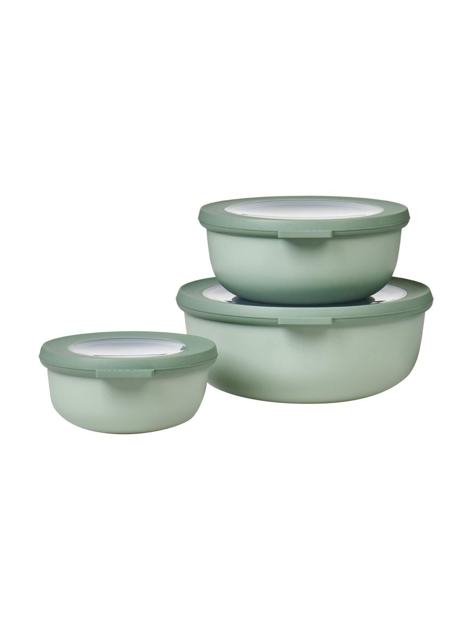 Ronde opbergschalen Cirqula, set van 3, Polypropyleen (PP), Thermoplastische Elastomeren (TPE), BPA-vrij, Saliegroen, Set met verschillende formaten