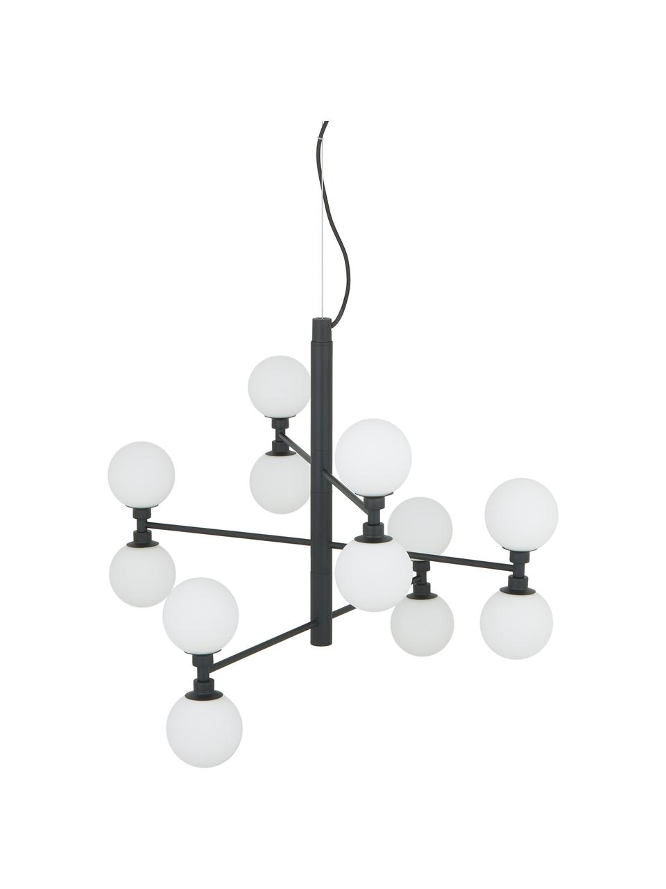 Lampa wisząca ze szklanymi kulami Grover, Czarny, biały, Ø 70 x W 56 cm