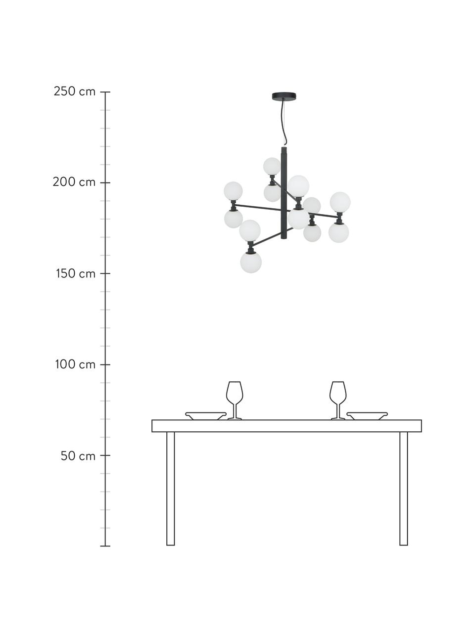 Lámpara de techo grande de cristal Grover, Anclaje: metal con pintura en polv, Estructura: metal con pintura en polv, Cable: cubierto en tela, Negro, Ø 70 x Al 56 cm