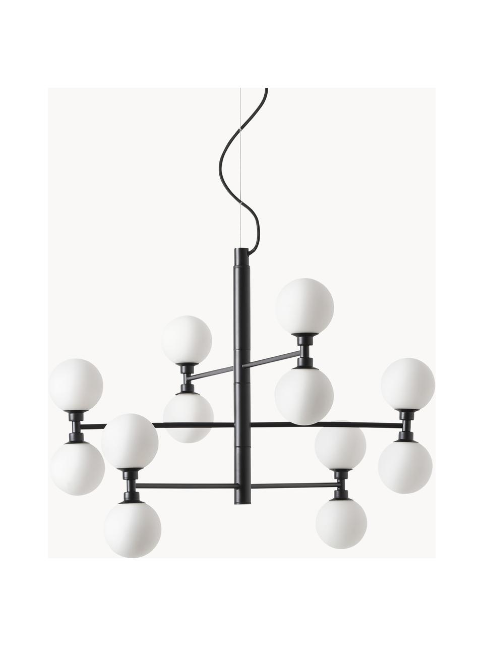 Grote hanglamp Grover met opaal glazen bollen, Wit, zwart, B 70 x H 56 cm