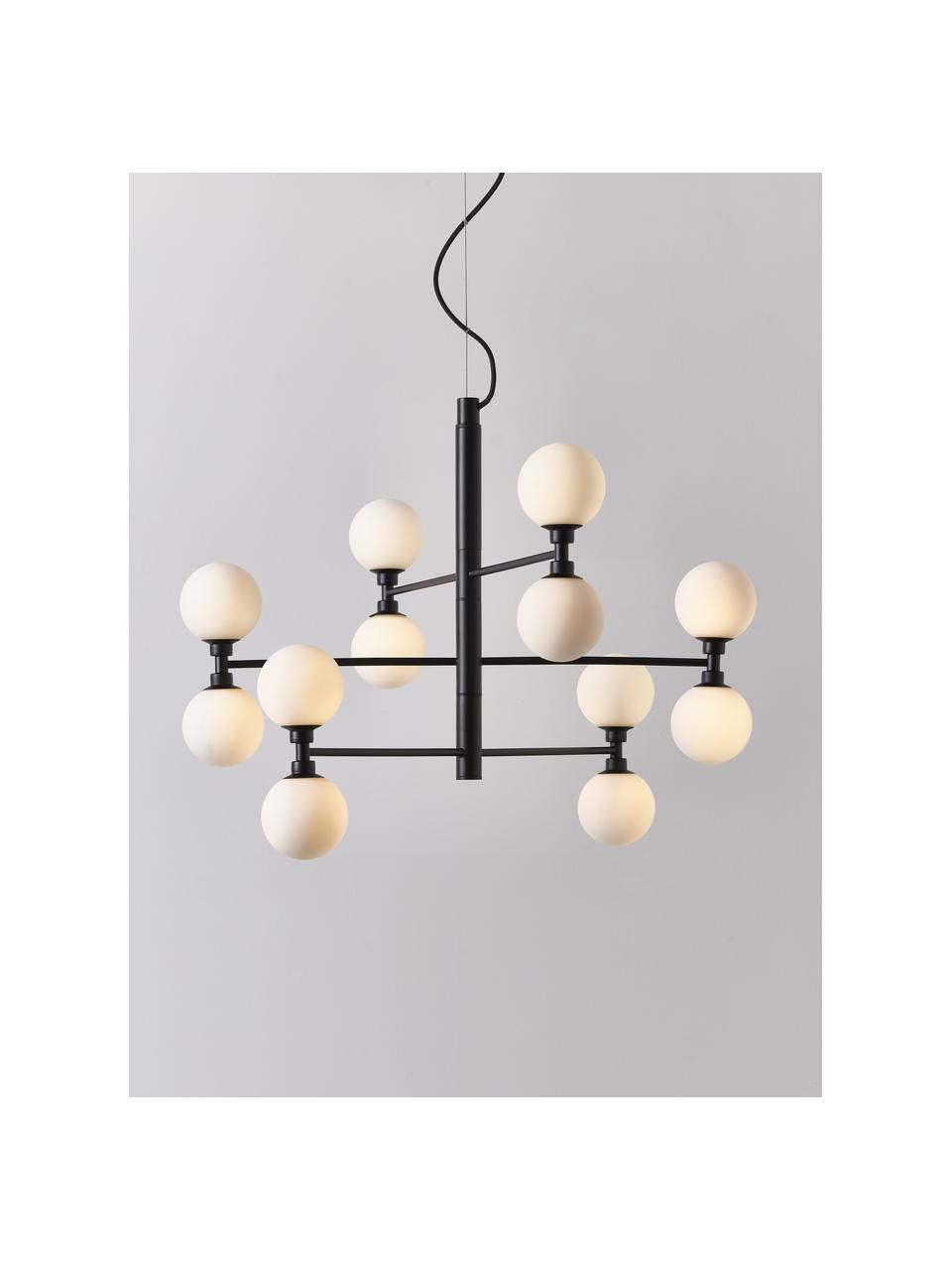 Grande suspension avec boules de verre Grover, Blanc, noir, Ø 70 x haut. 56 cm