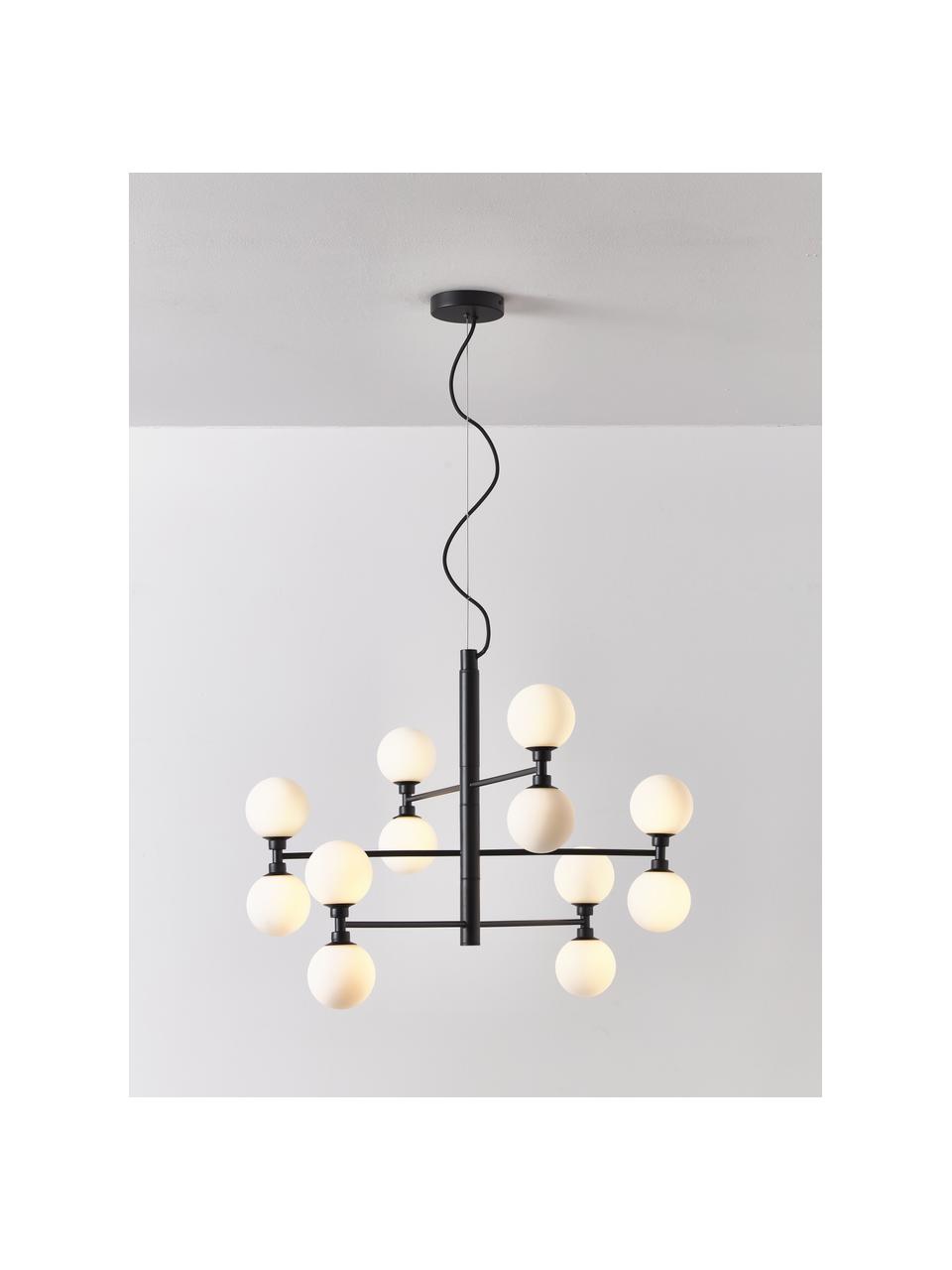 Grande suspension avec boules de verre Grover, Blanc, noir, Ø 70 x haut. 56 cm