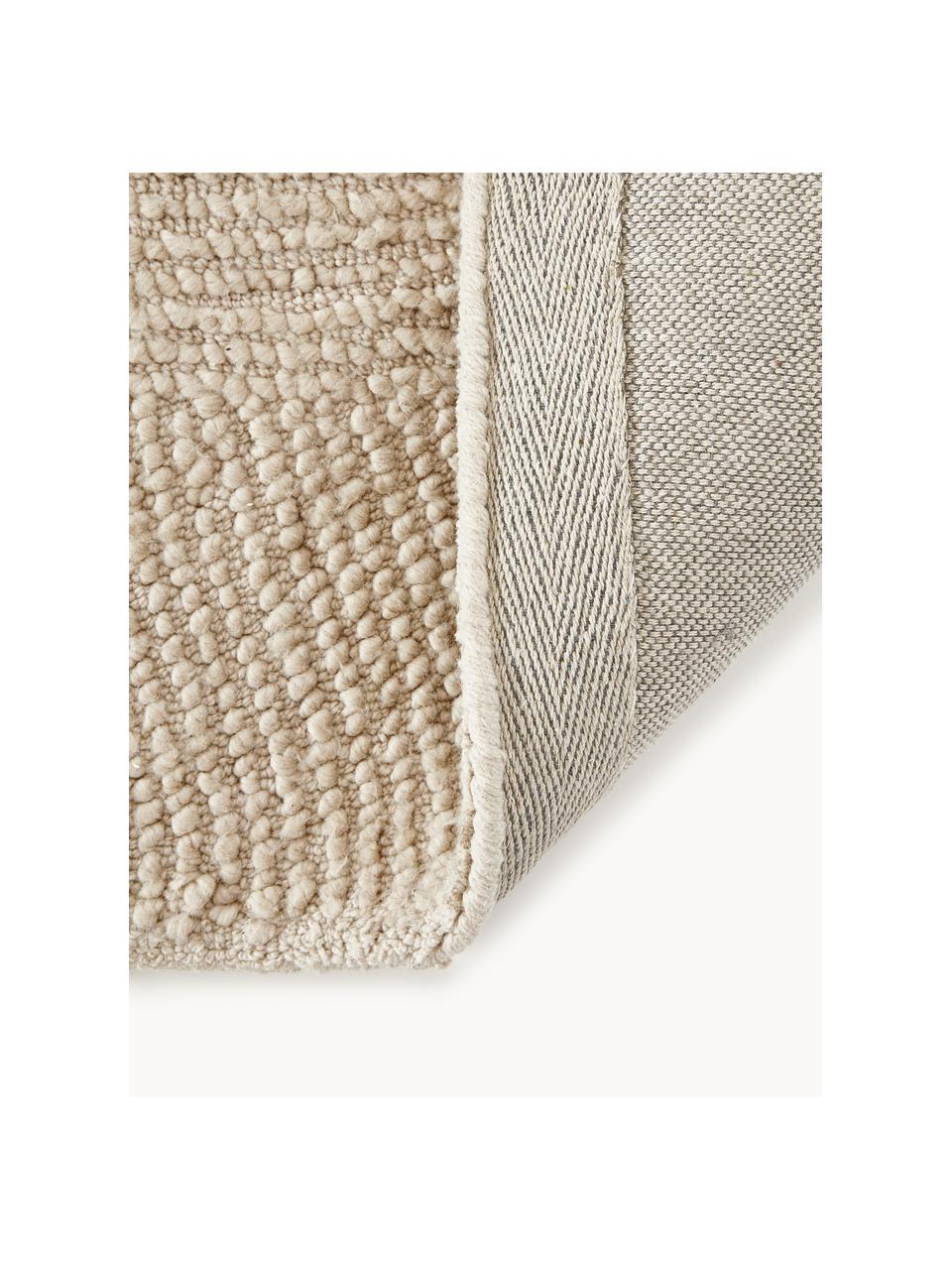 Tappeto rotondo fatto a mano a pelo corto realizzato con materiali riciclati Eleni, 100% poliestere, Beige, Ø 120 cm (taglia S)