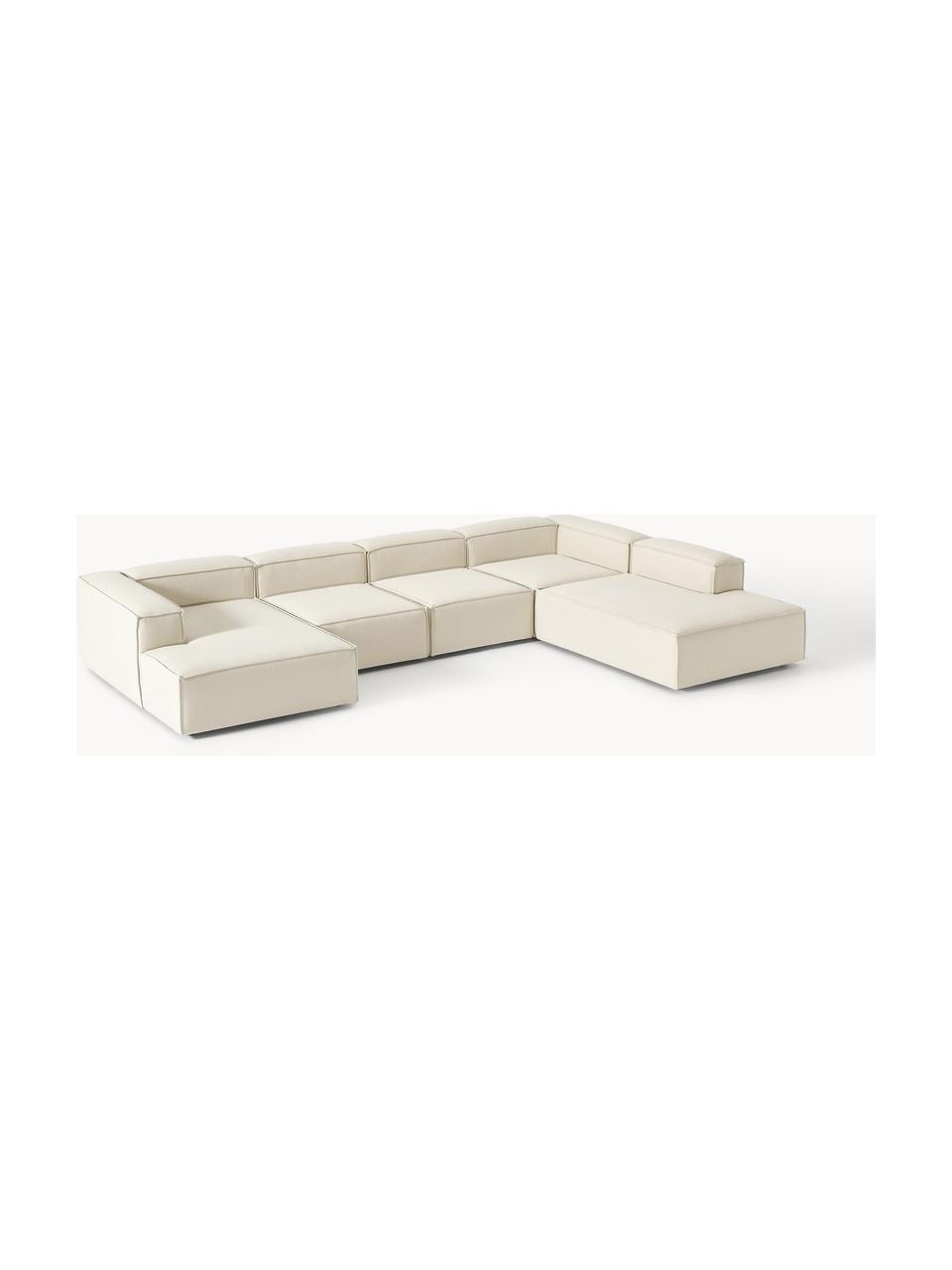 Divano componibile Lennon, Rivestimento: 100% poliestere Con 115.0, Struttura: legno di pino massiccio, , Piedini: plastica Questo prodotto , Tessuto bianco latte, Larg. 418 x Prof. 269 cm, chaise longue a sinistra