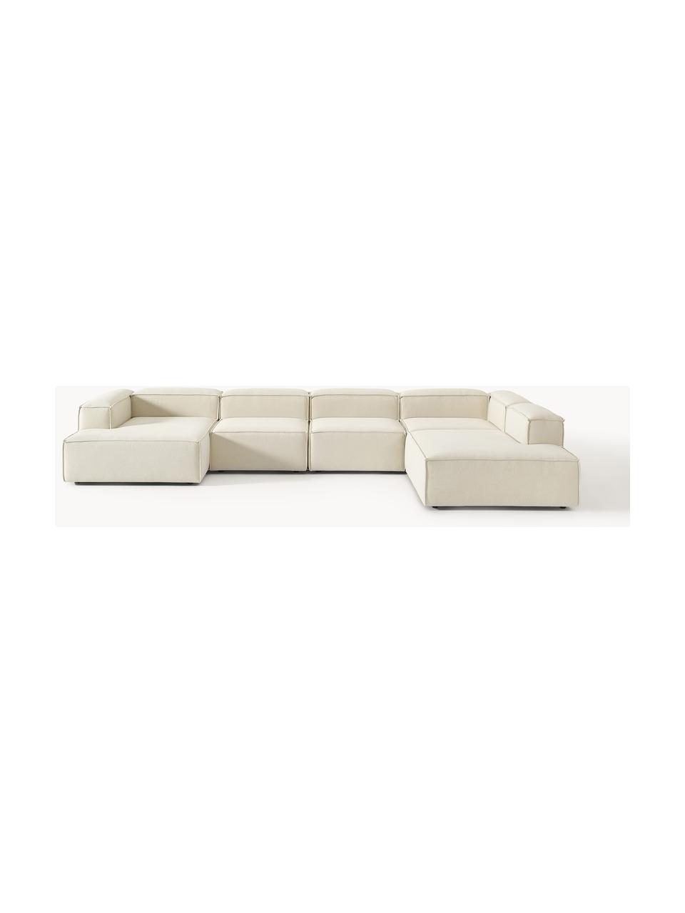 Divano componibile Lennon, Rivestimento: 100% poliestere Con 115.0, Struttura: legno di pino massiccio, , Piedini: plastica Questo prodotto , Tessuto bianco latte, Larg. 418 x Prof. 269 cm, chaise longue a sinistra