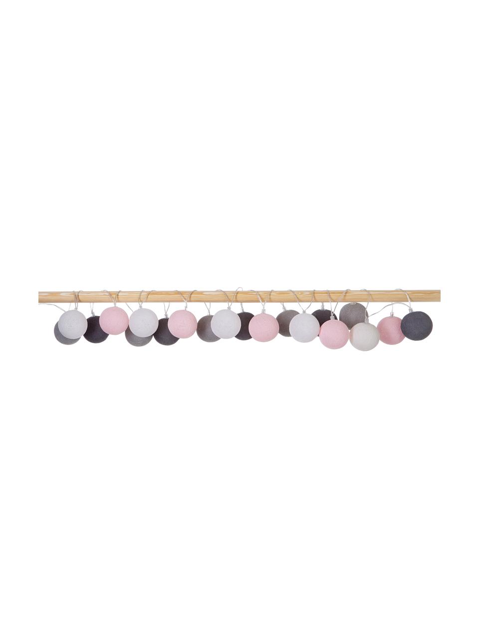 Ghirlanda a LED Colorain, 378 cm, 20 lampioni, Lanterne: poliestere, certificata W, Bianco, rosa, tonalità grigie, Lung. 378 cm