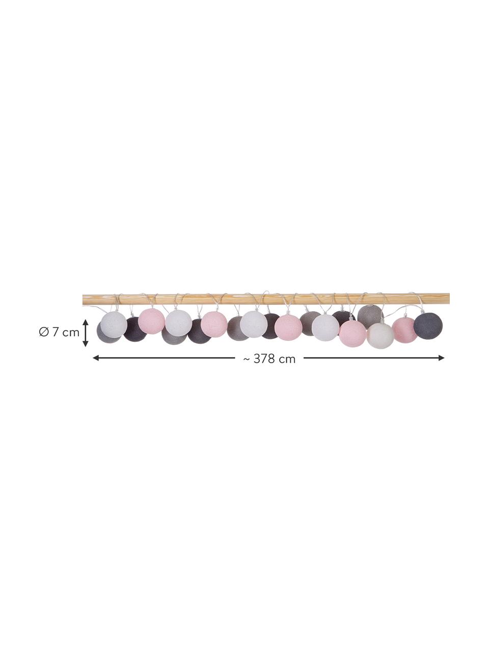 Ghirlanda a LED Colorain, 378 cm, 20 lampioni, Lanterne: poliestere, certificata W, Bianco, rosa, tonalità grigie, Lung. 378 cm