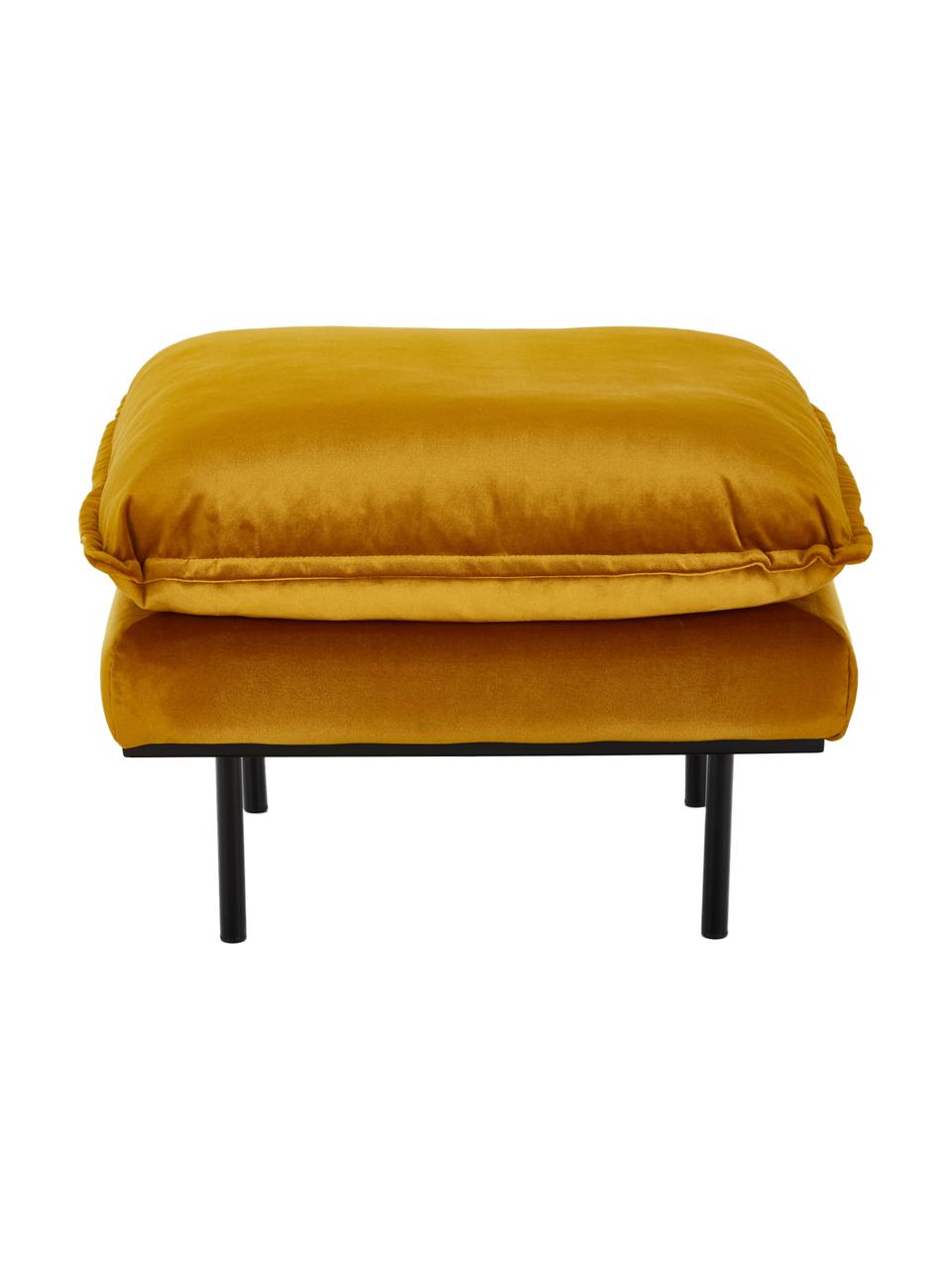 Reposapiés taburete de terciopelo Retro, Tapizado: terciopelo de poliéster 8, Estructura: tablero de fibras de dens, Patas: metal con pintura en polv, Terciopelo ocre, negro, An 72 x F 65 cm