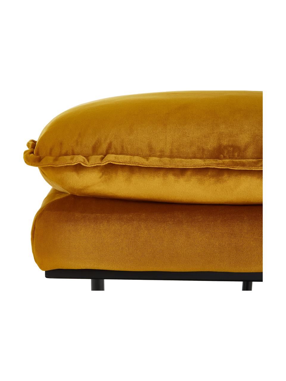 Sgabello da divano in velluto Retro, Rivestimento: velluto di poliestere 86., Sottostruttura: schiuma fredda (schiuma H, Giallo ocra, Larg. 72 x Prof. 65 cm
