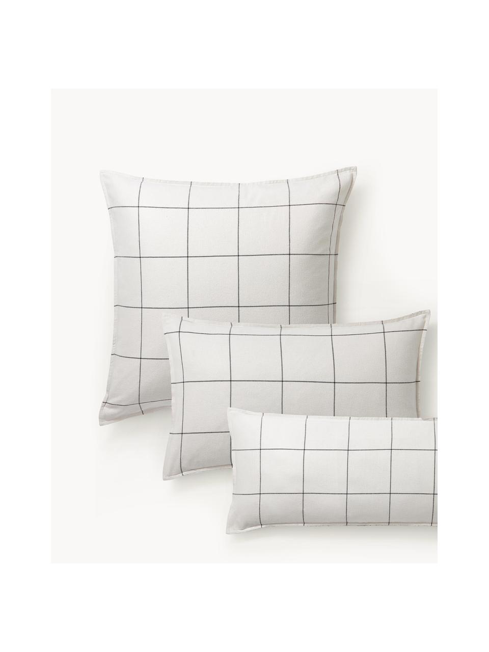 Karierter Flanell-Wendekopfkissenbezug Noelle aus Baumwolle, Webart: Flanell, Off-White, Grau, B 40 x L 80 cm