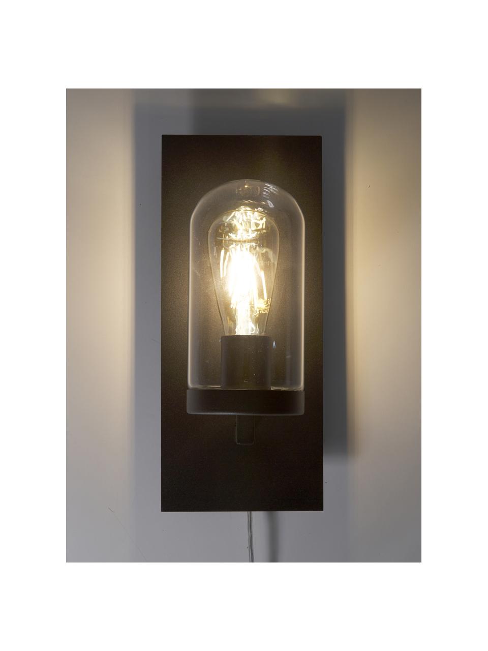 Wandleuchte James mit Stecker, Lampenschirm: Glas, Gestell: Messing, lackiert, Schwarz, 15 x 35 cm