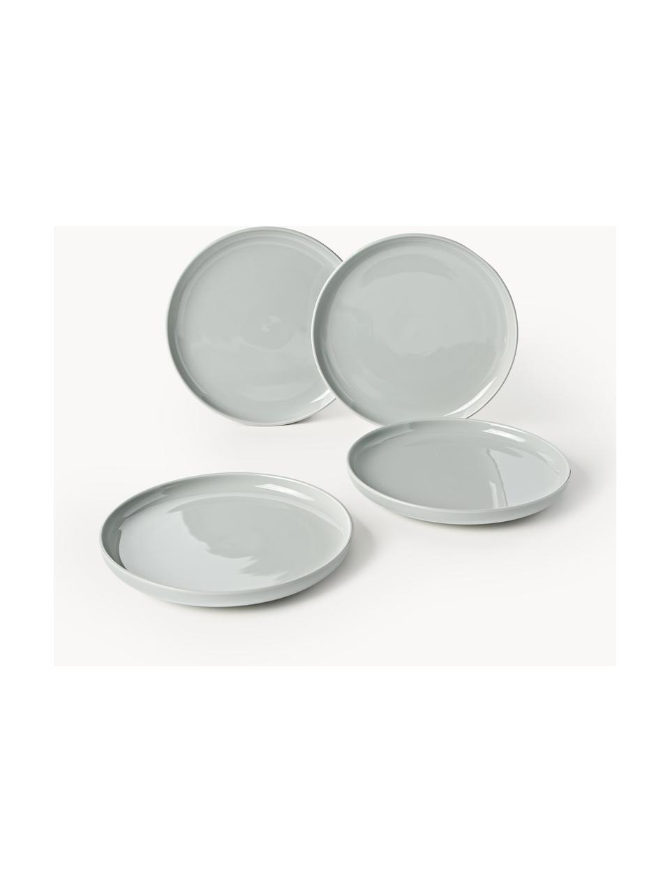 Assiettes plates en porcelaine Nessa, 4 pièces, Porcelaine de haute qualité, émaillé, Gris clair, haute brillance, Ø 26 cm