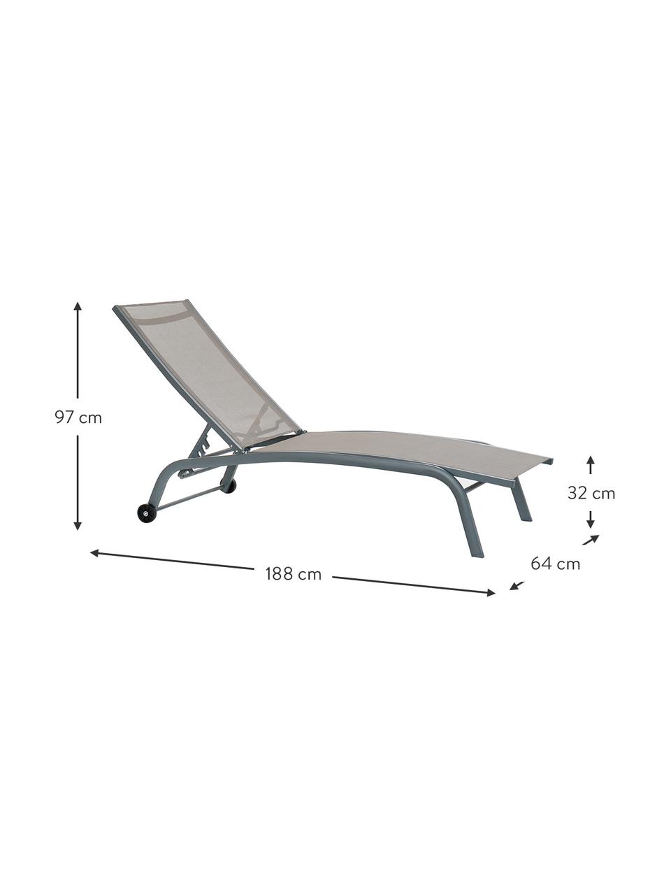 Tumbona con ruedas Sun, Estructura: aluminio recubierto, Superficie: textilene, Gris, An 188 x F 64 cm