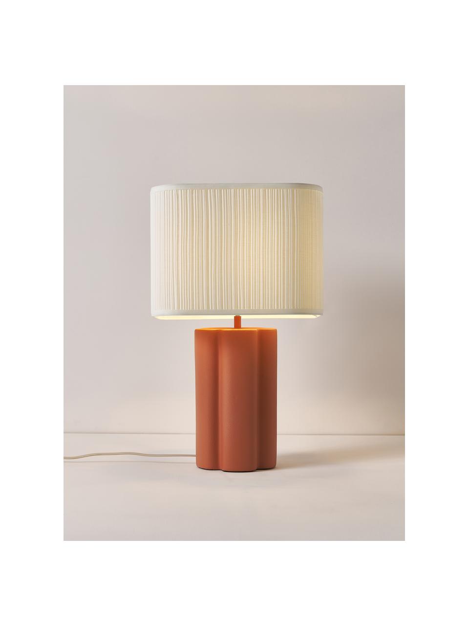 Keramische tafellamp Emersyn, Lampenkap: kasjmier, Lampvoet: keramiek, Oranje, wit, B 35 x L 170 cm