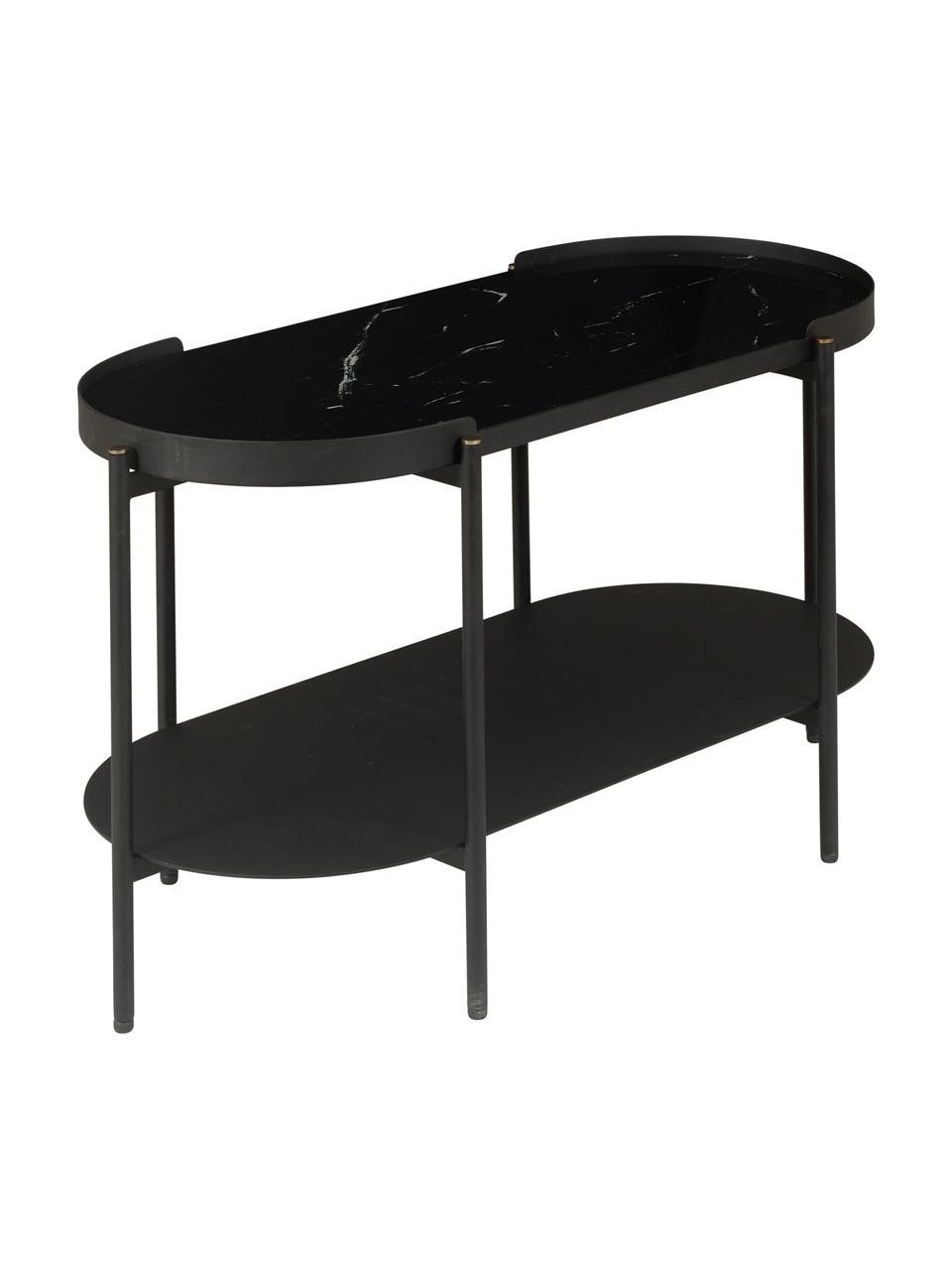 Tavolino da salotto in nero marmorizzato Complice, Piano d'appoggio: vetro, colorato, Struttura: metallo, verniciato a pol, Nero, Larg. 80 x Alt. 47 cm