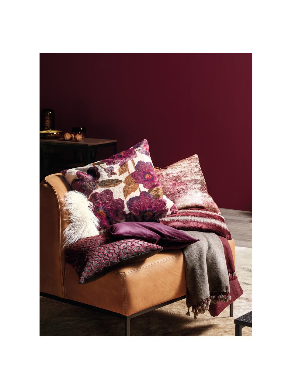 Federa arredo effetto lucido Andres, 53% viscosa, 41% poliestere, 7% cotone, Rosso scuro, beige, Larg. 40 x Lung. 40 cm