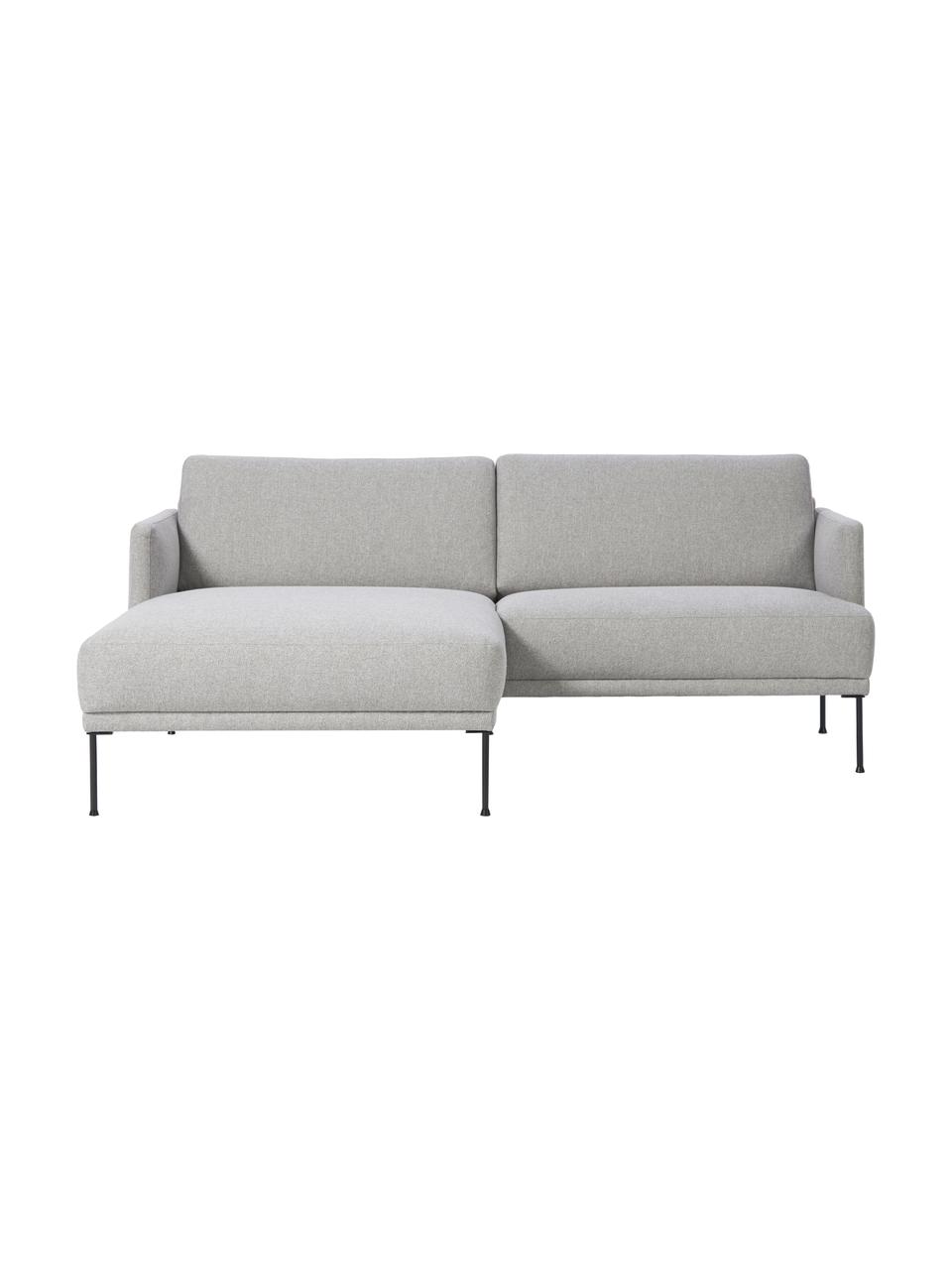 Sofa narożna z metalowymi nogami Fluente, Tapicerka: 100% poliester Dzięki tka, Stelaż: lite drewno sosnowe z cer, Nogi: metal malowany proszkowo, Jasnoszara tkanina, S 198 x G 152 cm, prawostronna