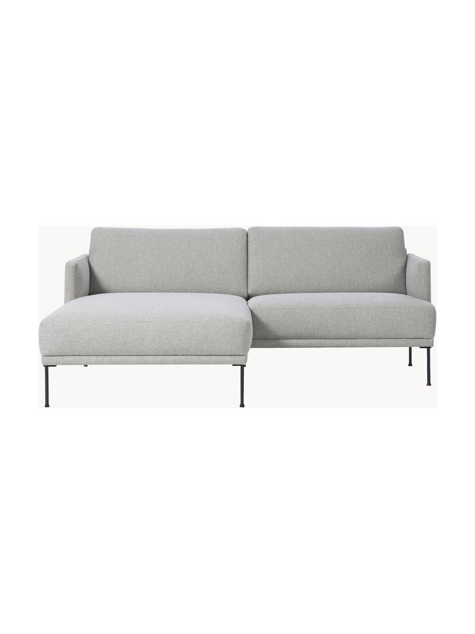 Kleine hoekbank Fluente, Bekleding: 100% polyester Met 35.000, Frame: massief grenenhout, FSC-g, Poten: gepoedercoat metaal, Geweven stof lichtgrijs, B 198 x D 152 cm, hoekdeel rechts