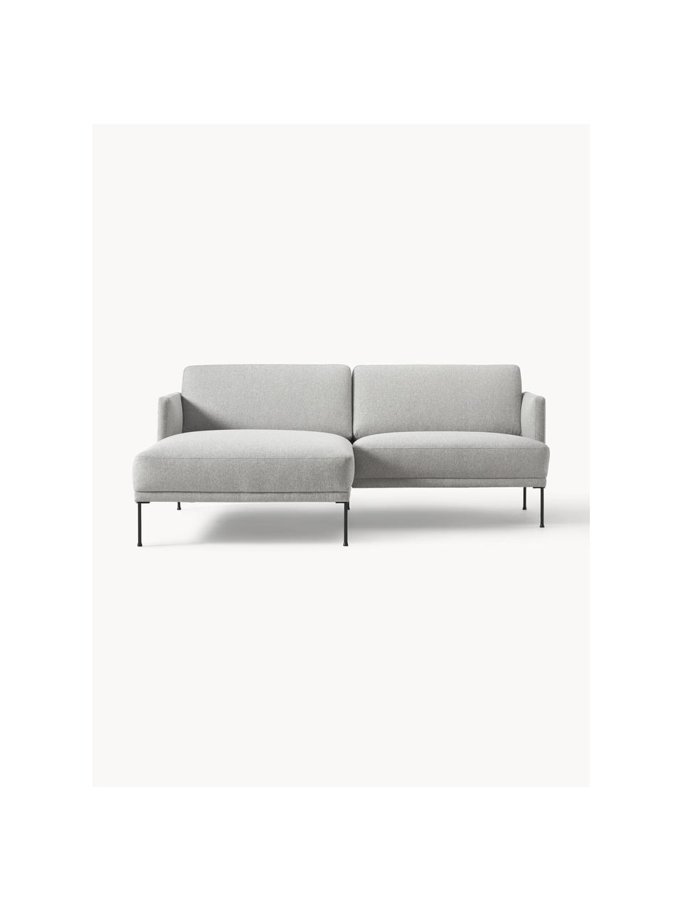 Kleines Ecksofa Fluente, Bezug: 100 % Polyester Der strap, Gestell: Massives Kiefernholz, Bir, Füße: Metall, pulverbeschichtet, Webstoff Hellgrau, B 198 x T 152 cm, Eckteil rechts