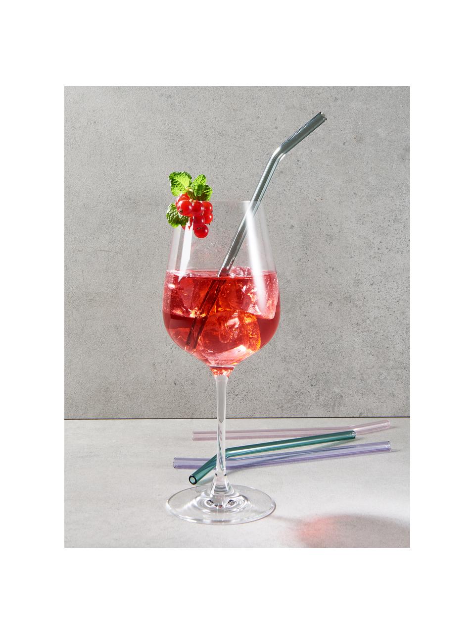 Glas-Strohhalme Long Drink mit Bürste, 4er-Set, Borosilikatglas, Rosa, Lila, Türkis, Silberfarben, L 24 cm