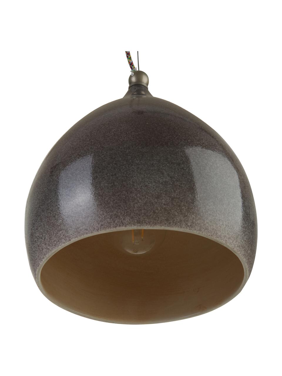 Lámpara de techo pequeña de cerámica Vague, Pantalla: cerámica, Anclaje: cerámica, Cable: cubierto en tela, Gris, Ø 26 x Al 29 cm
