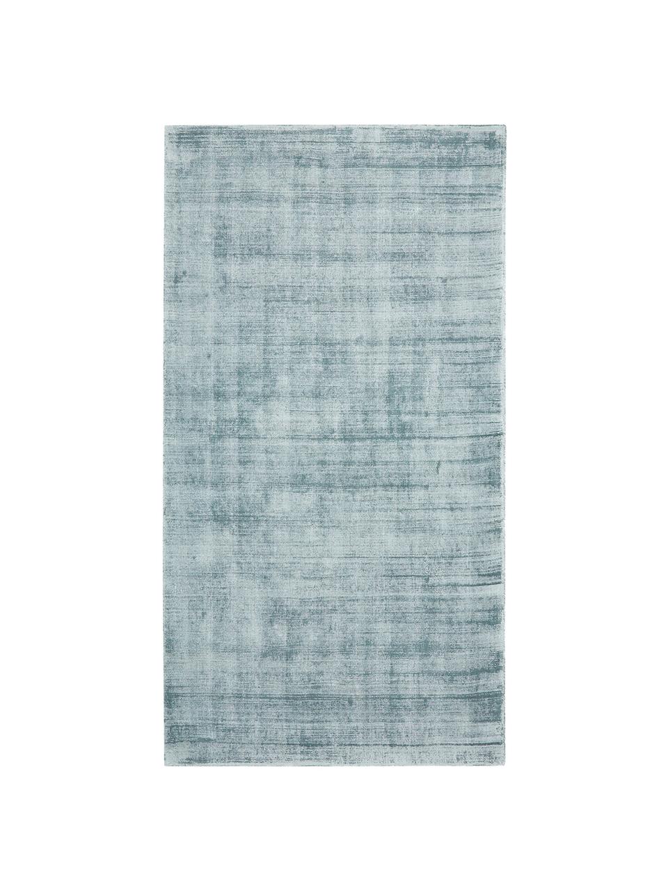 Tappeto in viscosa blu ghiaccio tessuto a mano Jane, Retro: 100% cotone, Blu ghiaccio, Larg. 200 x Lung. 300 cm (taglia L)