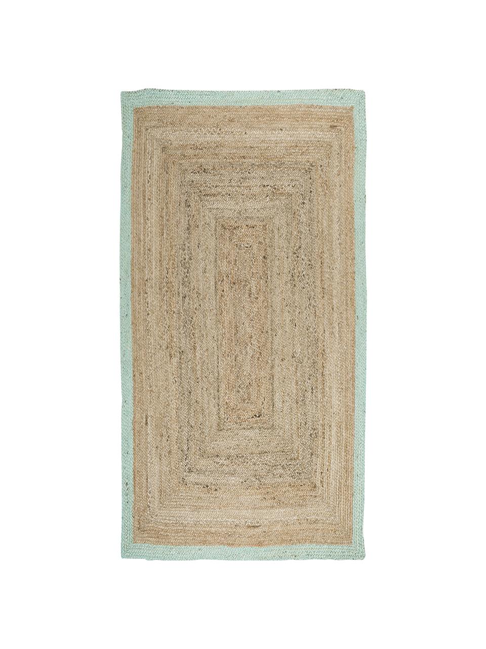 Ręcznie wykonany dywan z juty Shanta, 100% juta, Beżowy, miętowy zielony, S 200 x D 300 cm (Rozmiar L)