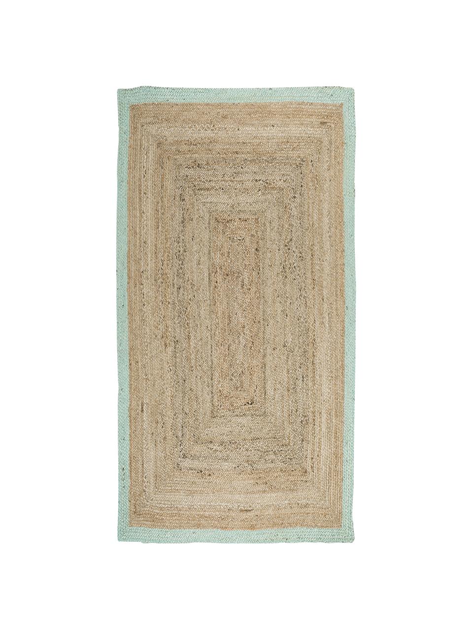 Tappeto in juta tessuto a mano Shanta, 100% juta, Marrone, verde menta, Larg. 80 x Lung. 150 cm (taglia XS)