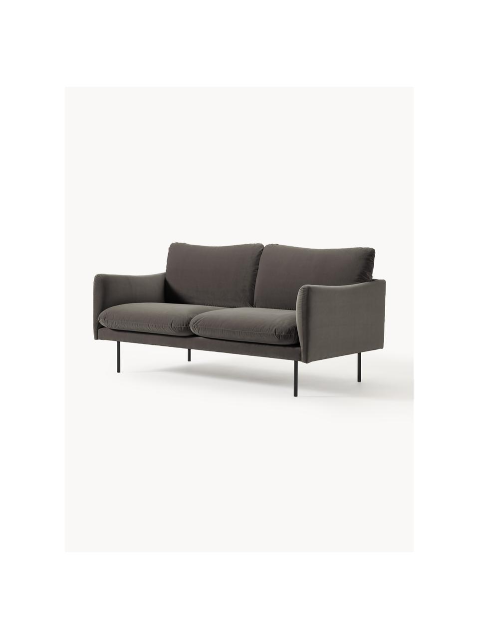 Sofa z aksamitu Moby (2-osobowa), Tapicerka: aksamit (wysokiej jakości, Stelaż: lite drewno sosnowe, Nogi: metal malowany proszkowo , Taupe aksamit, S 170 x G 95 cm