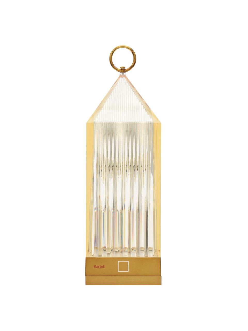 Přenosná stmívatelná venkovní stolní lampa s nabíjecí stanicí Lantern, Umělá hmota, Zlatá, Š 10 cm, V 31 cm