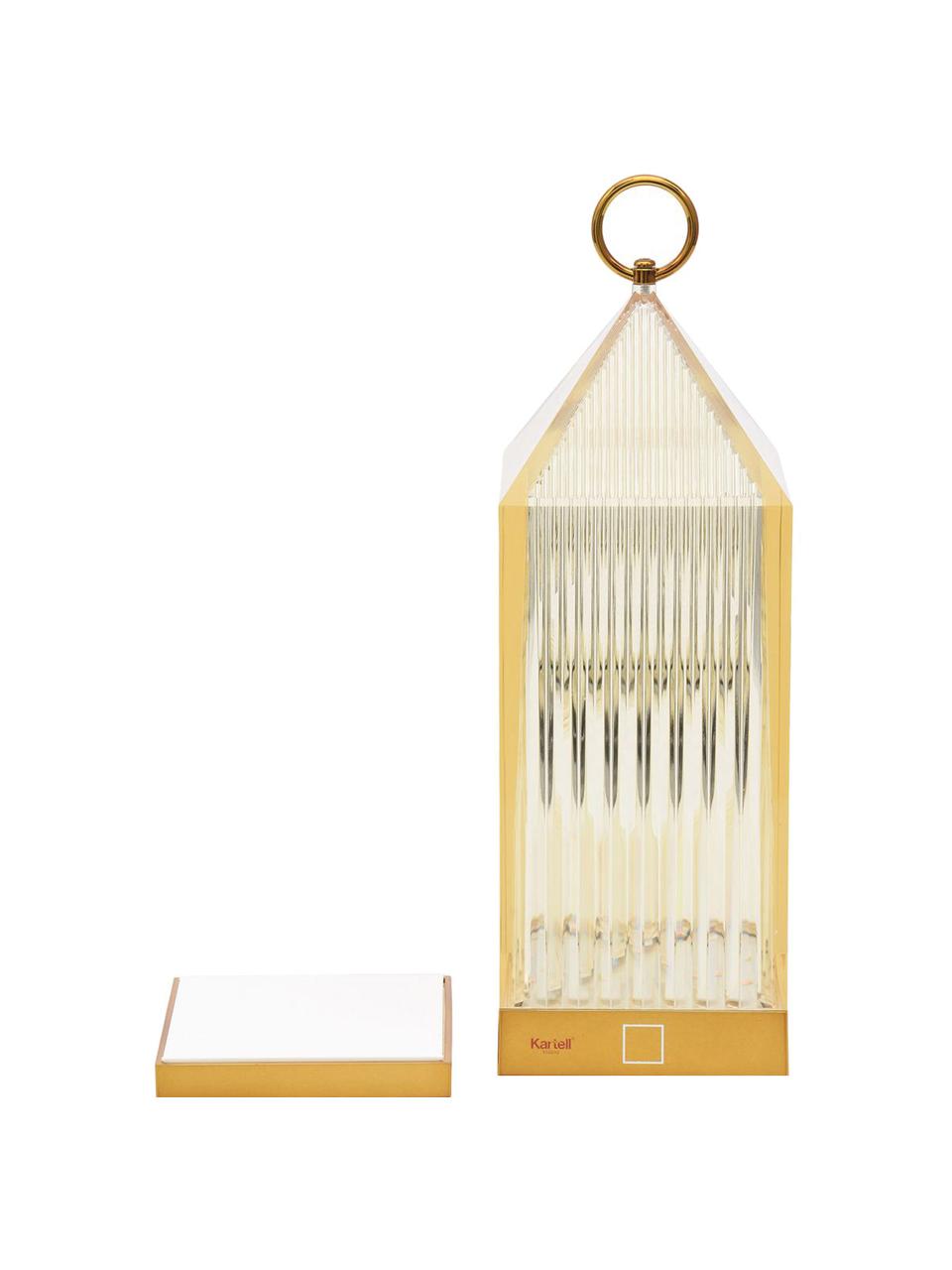Přenosná stmívatelná venkovní stolní lampa s nabíjecí stanicí Lantern, Umělá hmota, Zlatá, Š 10 cm, V 31 cm