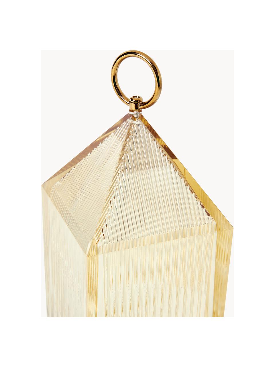 Lampada da tavolo portatile da esterno con stazione di ricarica Lantern, luce regolabile, Plastica, Dorato, Larg. 10 x Alt. 31 cm