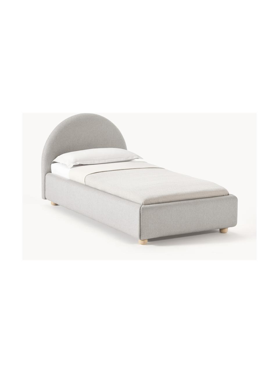 Letto singolo con contenitore Ebba, Rivestimento: 100% polipropilene Il riv, Piedini: legno di pino massiccio, Tessuto grigio, Larg. 90 x Lung. 200 cm