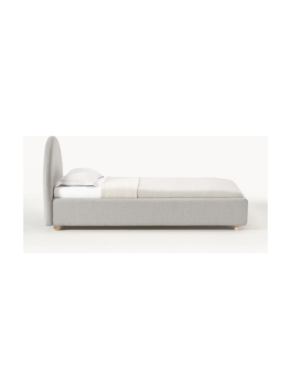 Letto singolo con contenitore Ebba, Rivestimento: 100% polipropilene Il riv, Piedini: legno di pino massiccio, Tessuto grigio, Larg. 90 x Lung. 200 cm