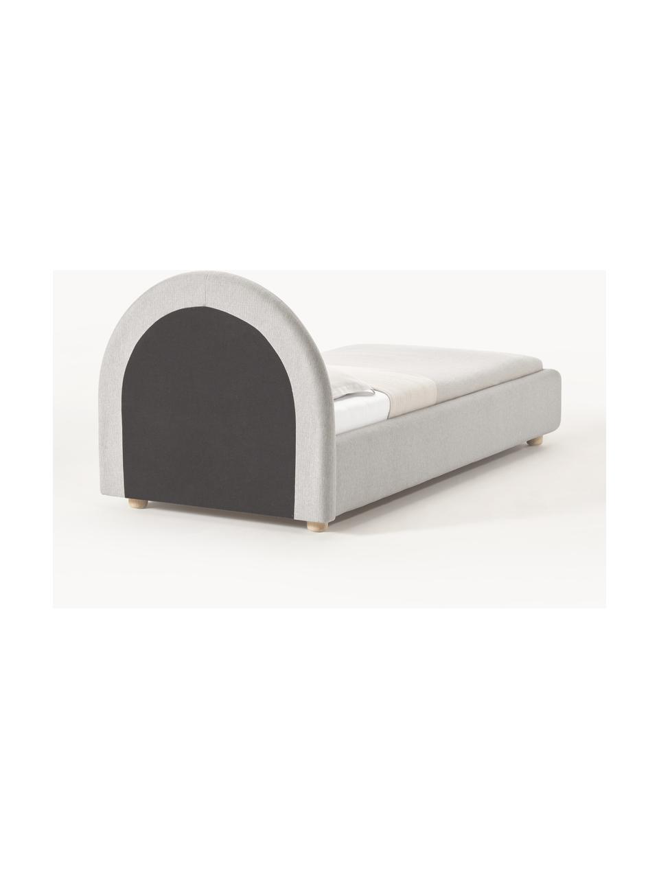 Cama individual Ebba, con espacio de almacenamiento, Tapizado: 100% polipropileno Alta r, Estructura: madera de pino maciza y p, Patas: madera de pino macizo, Tejido gris, An 90 x L 200 cm