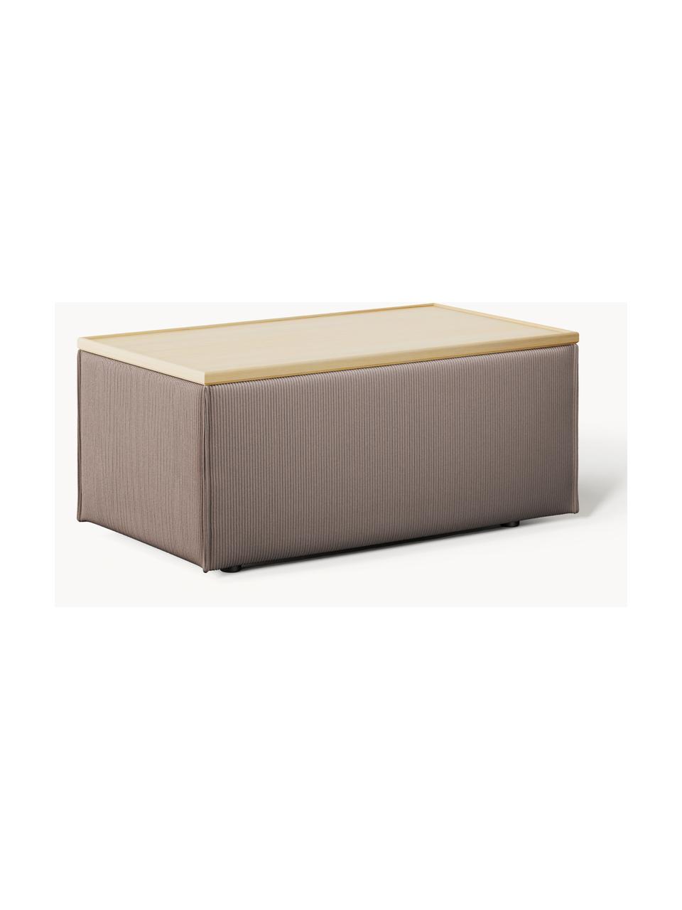 Sofa-Hocker Lennon aus Cord mit Stauraum, Bezug: Cord (92 % Polyester, 8 %, Tablett: Eichenholz, Spannplatte m, Gestell: Spanplatte, mitteldichte , Füße: Kunststoff Dieses Produkt, Cord Taupe, helles Eichenholz, B 88 x T 50 cm